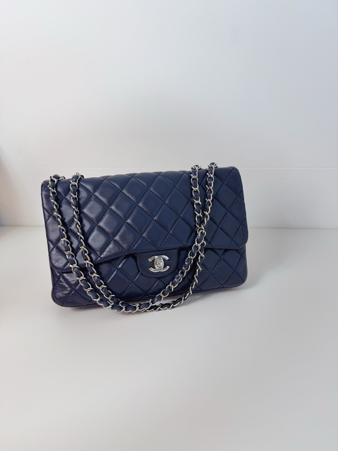 Chanel 深蓝色羊皮风琴封盖包 2014年 无卡