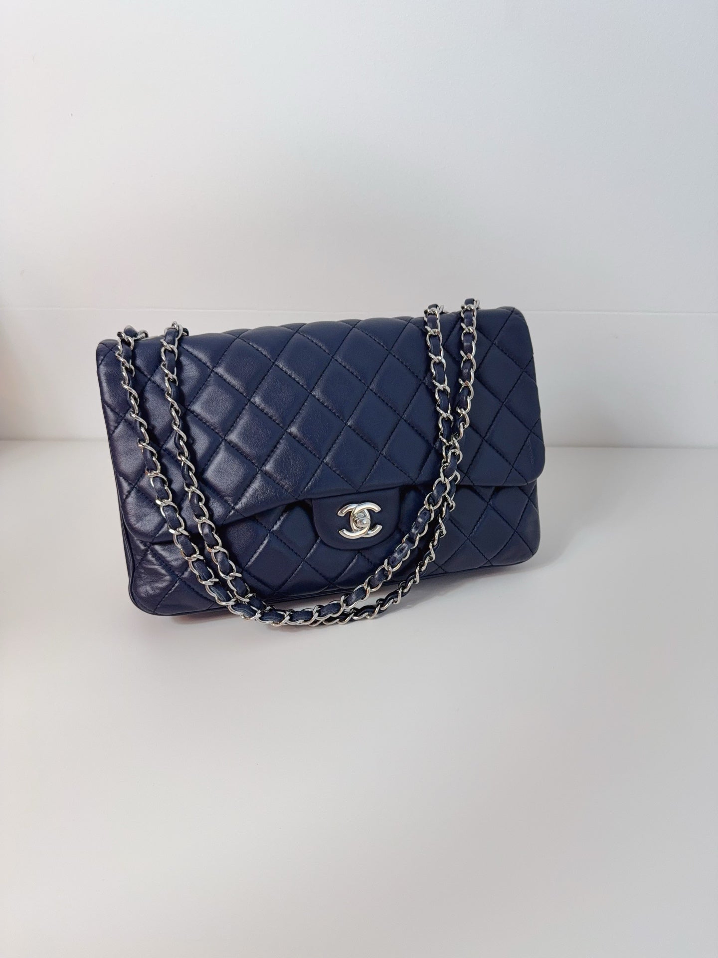 Chanel 深蓝色羊皮风琴封盖包 2014年 无卡