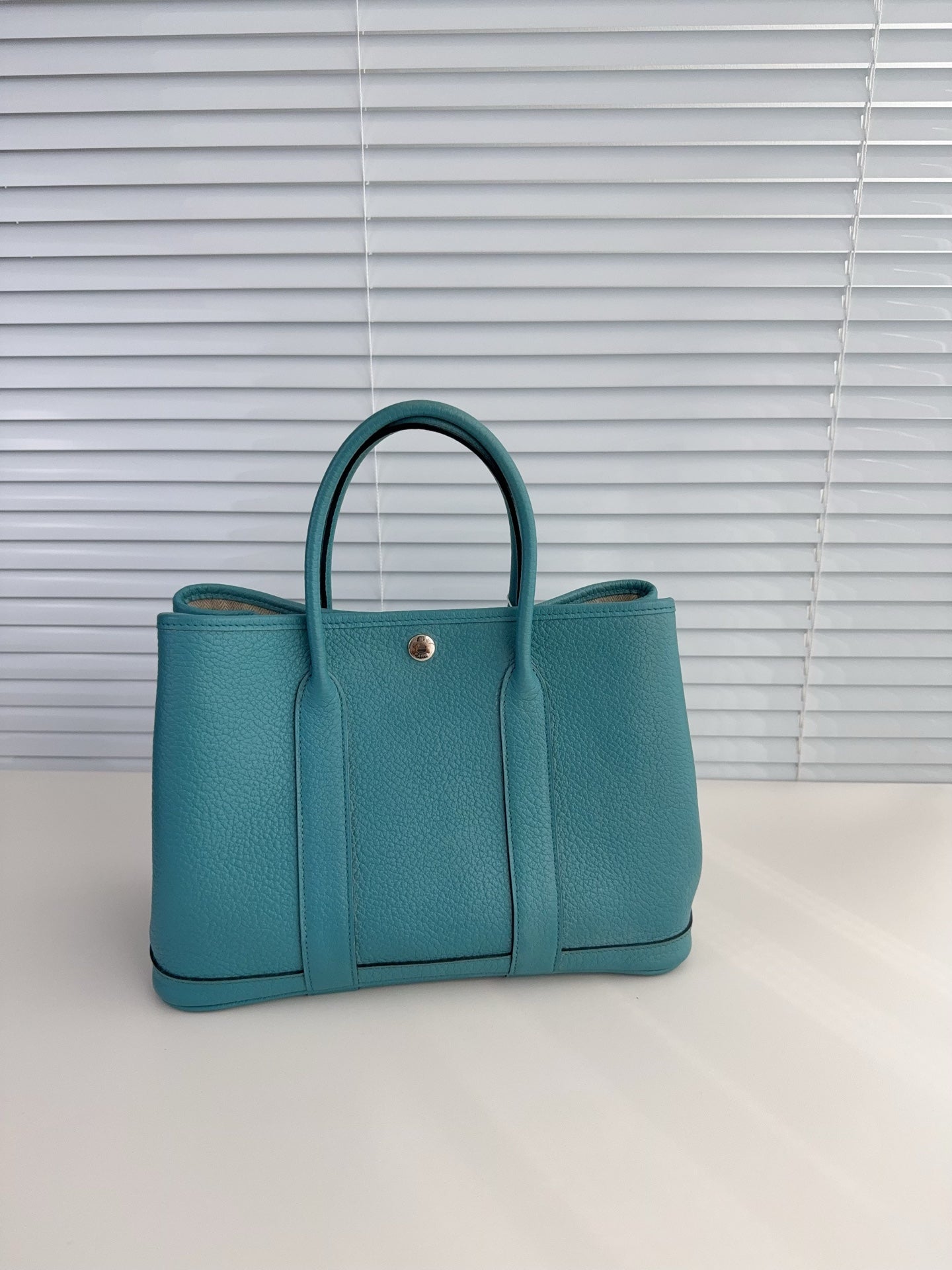 Hermes Garden Party 30 T刻 银扣全皮 圣尔西蓝